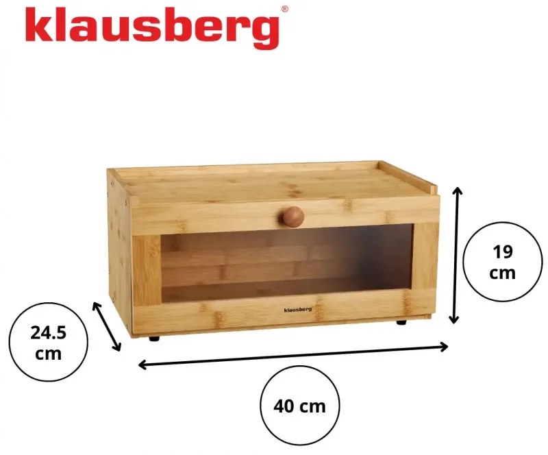 Cutie pentru paine Klausberg KB 7924, 40 cm, fereastra acrilica, Bambus, Maro