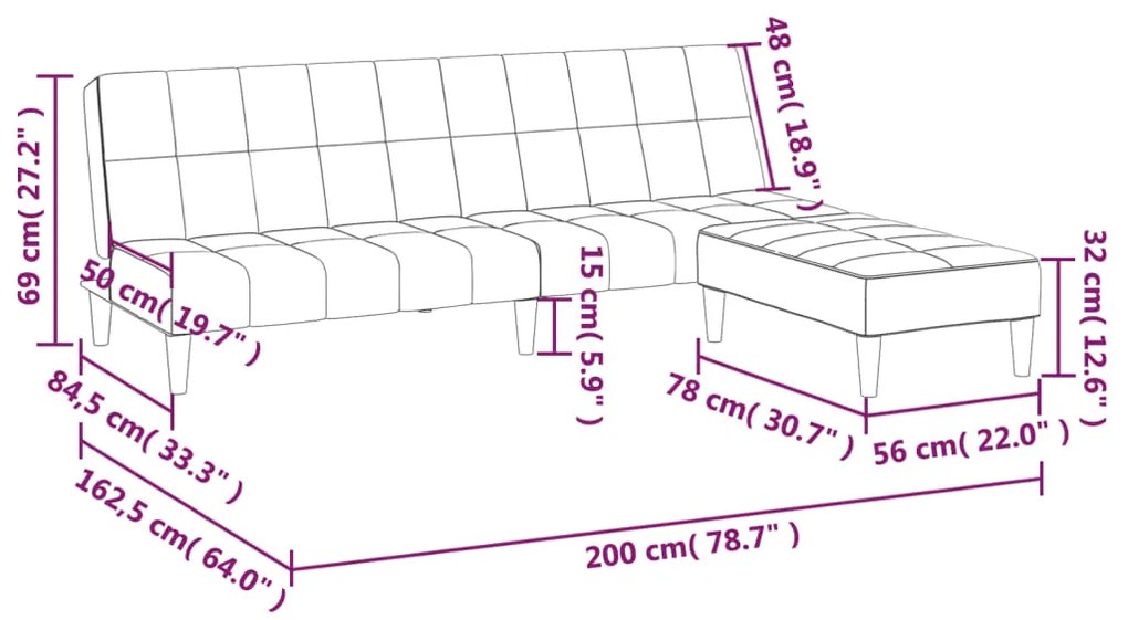 Canapea extensibila cu 2 locuri si taburet, roz, catifea Roz, Cu suport de picioare