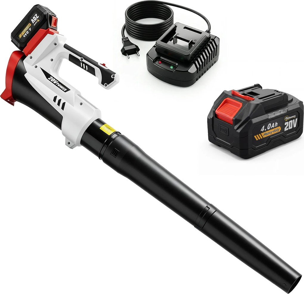 Outsunny Suflător Aspirator Tocător de Frunze 250 W cu Baterie 4000 mAh și Încărcător, 6 Viteze, 149 km/h, Alb | Aosom Romania