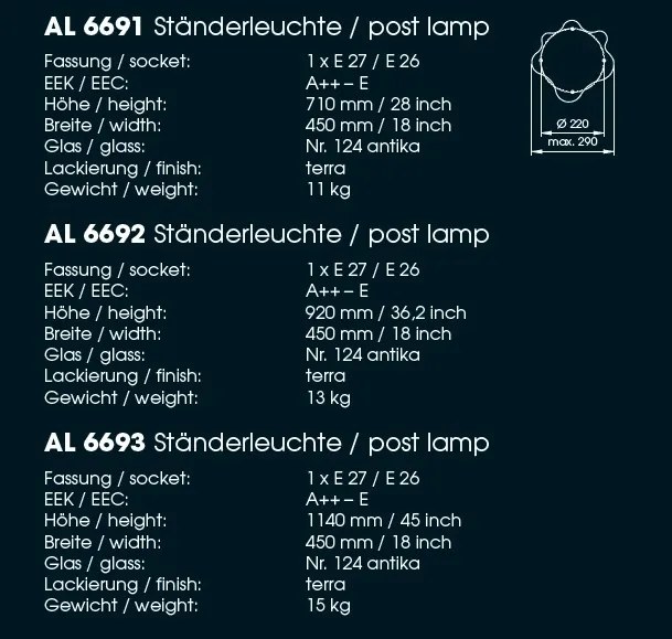 Lampa iluminat exterior din fier forjat design ciuperca AL 6693, 114cm