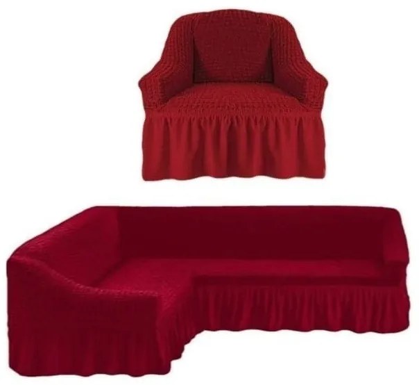 Set husa elastica si creponata cu volan pentru coltar + fotoliu, HC-04-1