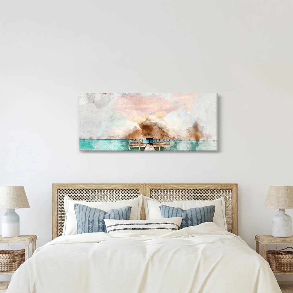 Tablou - Maldive, debarcader din lemn (120x50 cm)