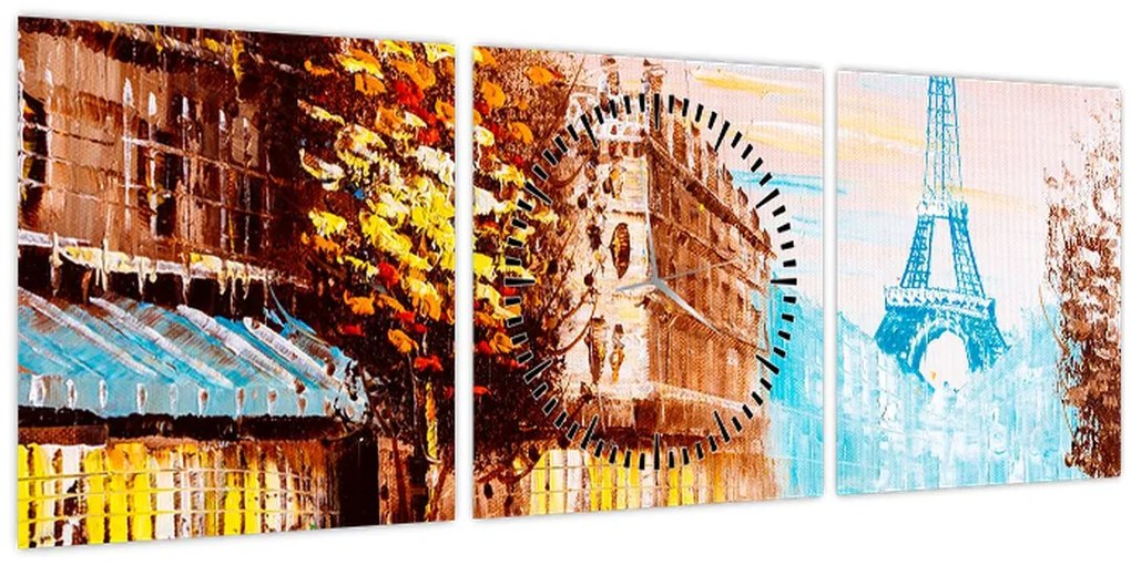 Tablou - Vremea ploioasă și Turnul Eiffel (cu ceas) (90x30 cm)