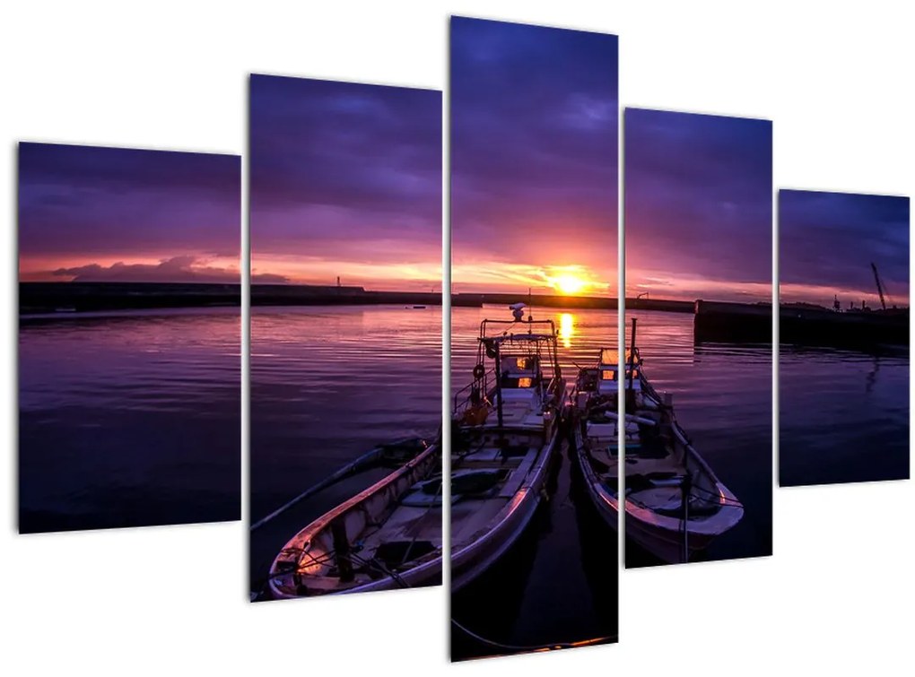 Tablou cu barci pescărești în port (150x105 cm)