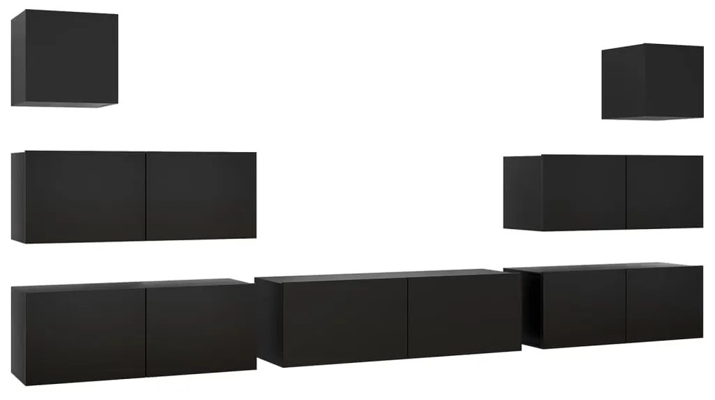 3078818 vidaXL Set dulapuri TV, 7 piese, negru, lemn prelucrat