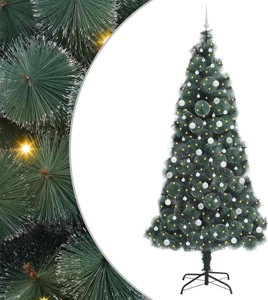 vidaXL Brad artificial pre-luminat cu set de bile Verde 240 cm PET