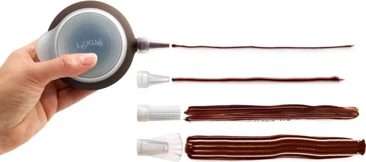 Lekue 1010199 seringă pentru decorare, 4 accesorii, -60 °C/+220 °C, silicon platinic, maro