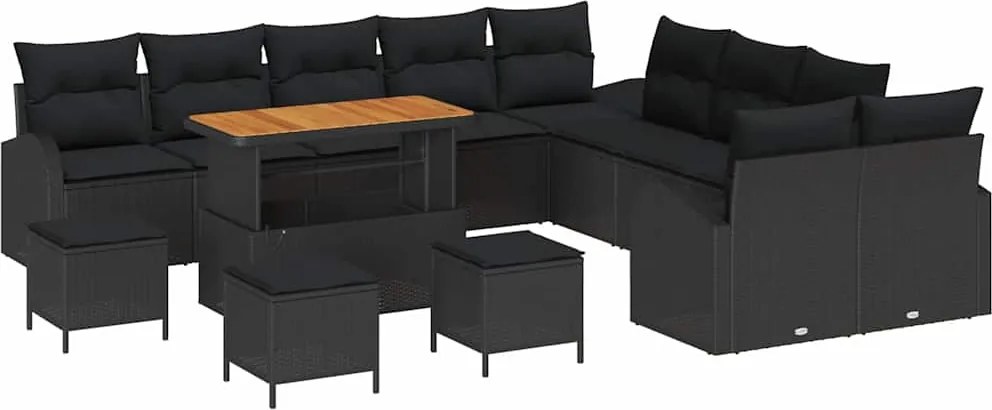 vidaXL Set de canapele pentru grădină cu pernă cu pernă 14 pcs Negru