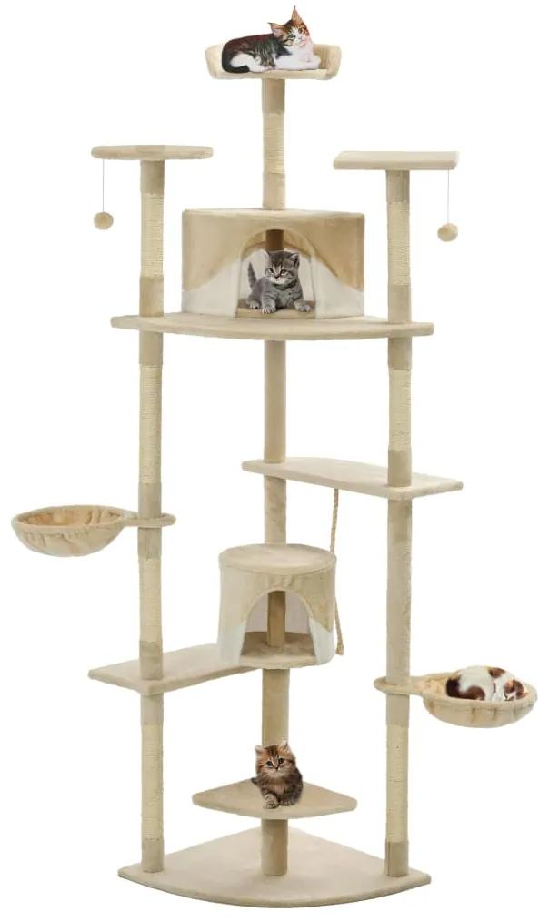 170527 vidaXL Ansamblu pisici cu stâlpi din funie sisal, 203 cm, bej și alb