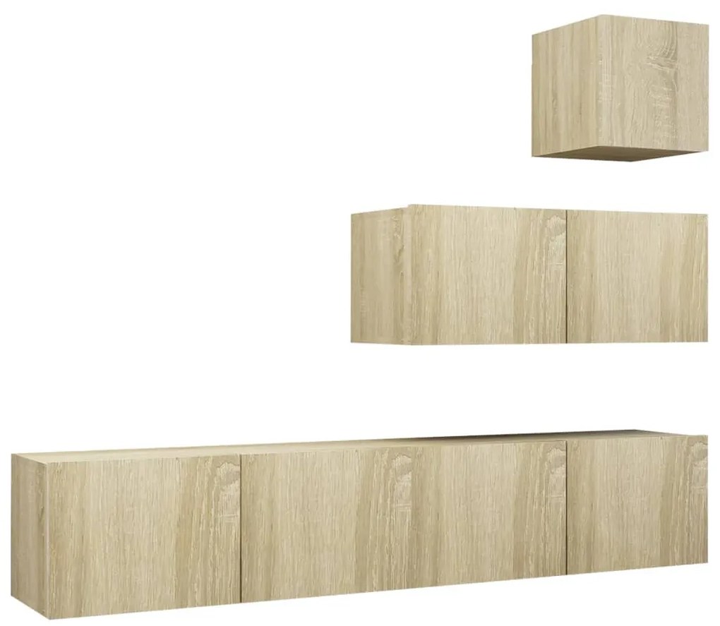 3079051 vidaXL Set dulapuri TV, 4 piese, stejar sonoma, lemn prelucrat