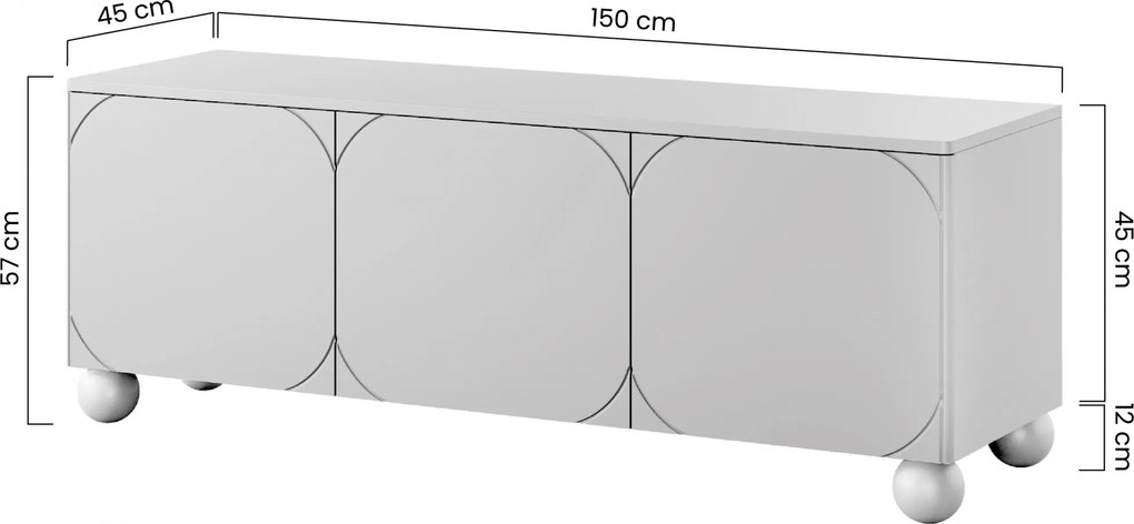 Comodă TV cu 3 uși Sonatia II 150 cm cu picioare sferice - casmir