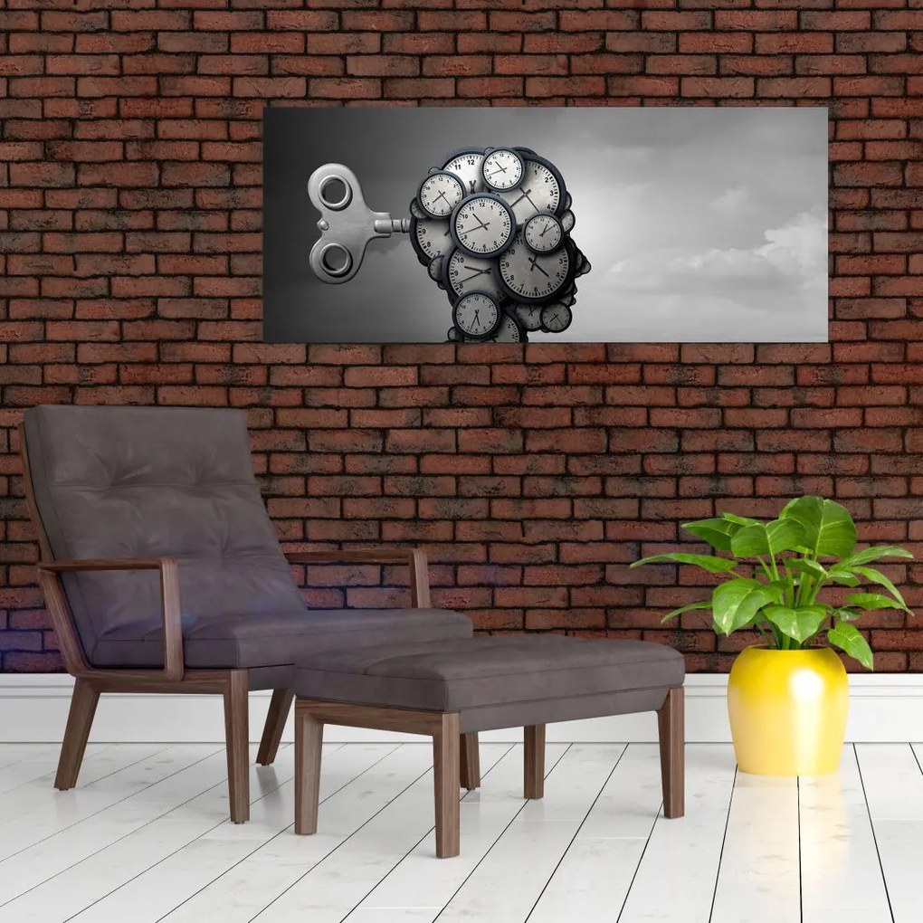 Tablou artistic cu cu cap și ceas (120x50 cm)