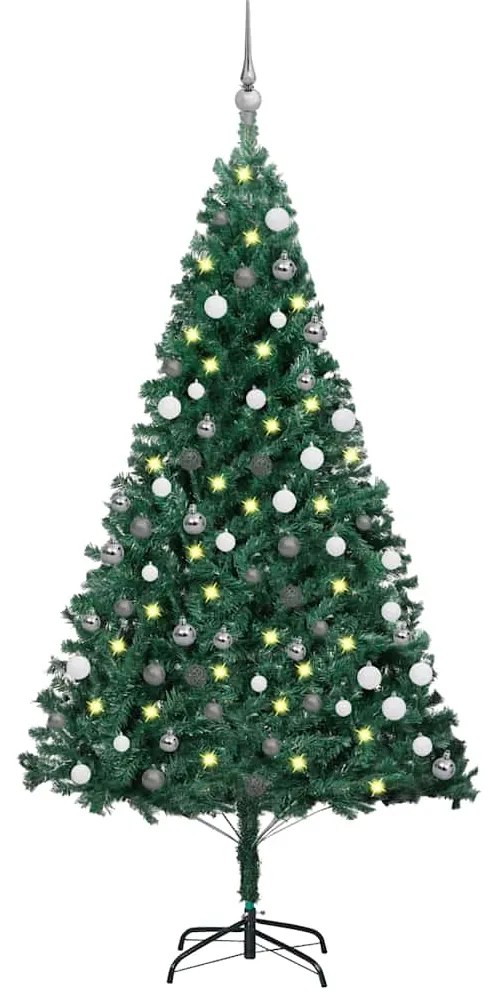 vidaXL Brad Crăciun pre-iluminat cu set globuri, verde, 150 cm, PVC