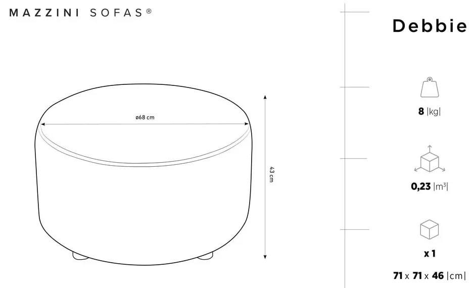 Puf din catifea Mazzini Sofas Debbie, ø 68 cm, bej