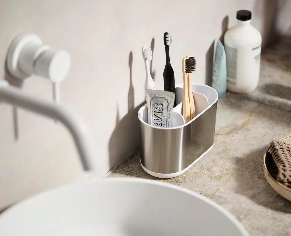 Suport pentru periuța de dinți argintiu din oțel inoxidabil Duo Steel – Joseph Joseph