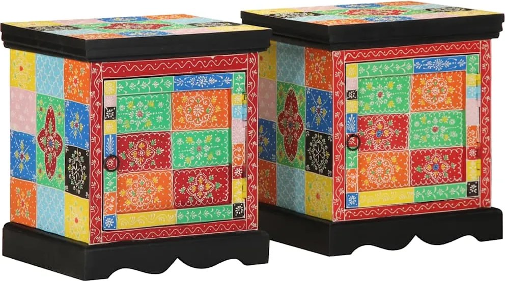 vidaXL Noptiera 2 buc multicolor 40x35x45 cm lemn masiv de mango