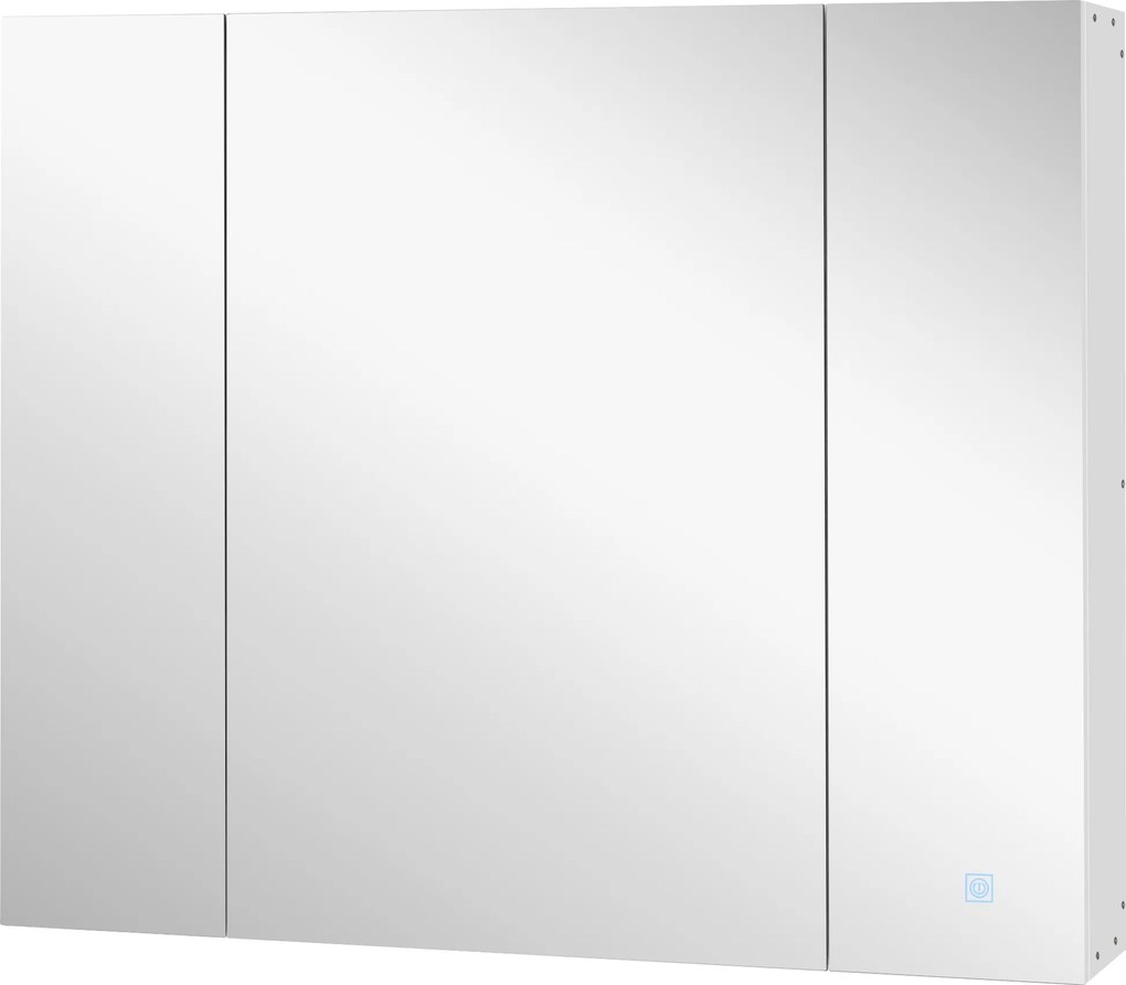 kleankin Dulap de baie cu oglindă și lumină LED, 90x15x75 cm, uși soft-close, reglabil în 3 culori, rafturi ajustabile, întrerupător tactil, alb | Aosom Romania