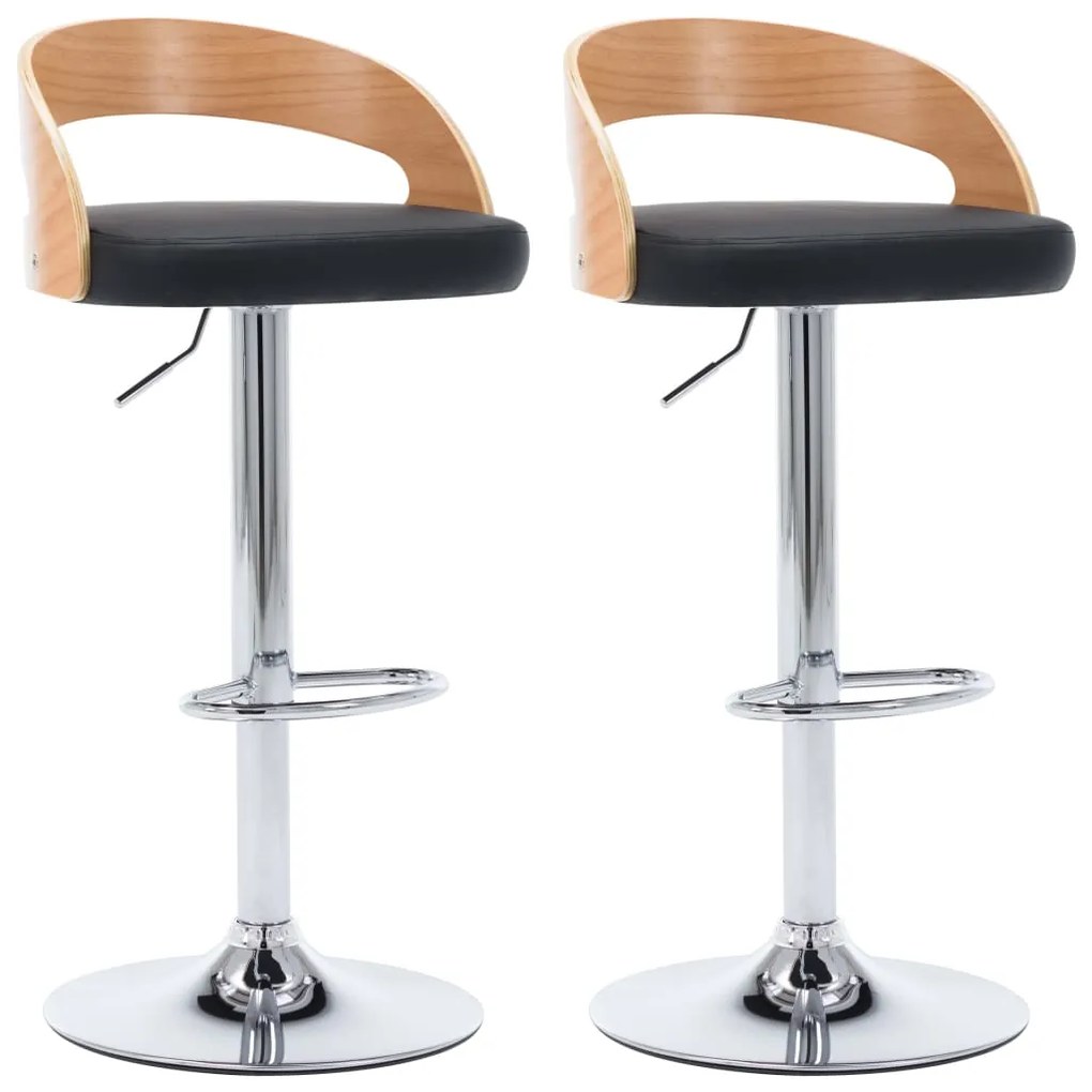 283148 vidaXL Scaune de bar, 2 buc., negru, piele ecologică și lemn curbat