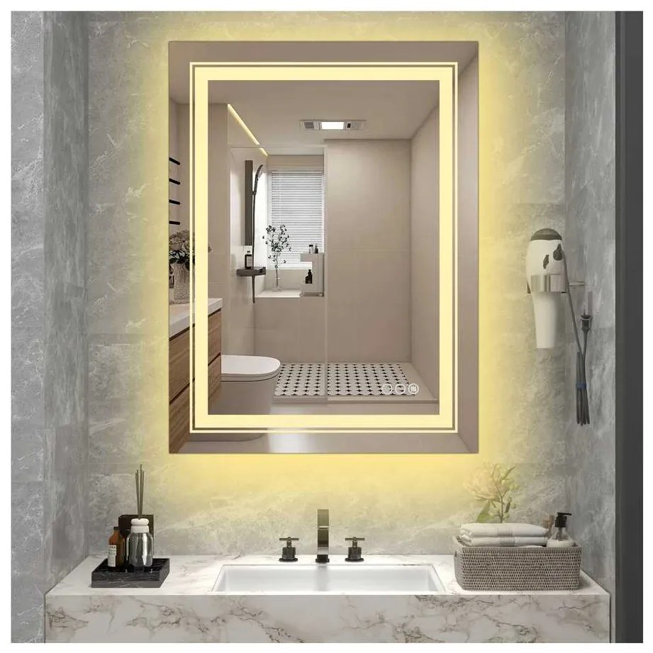 Oglindă Chiaro cu iluminare LED, argint
