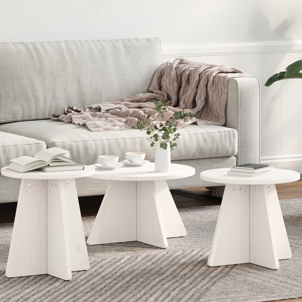 vidaXL Set de măsuțe de cafea 3 pcs Alb 49 x 49 x 30 cm
