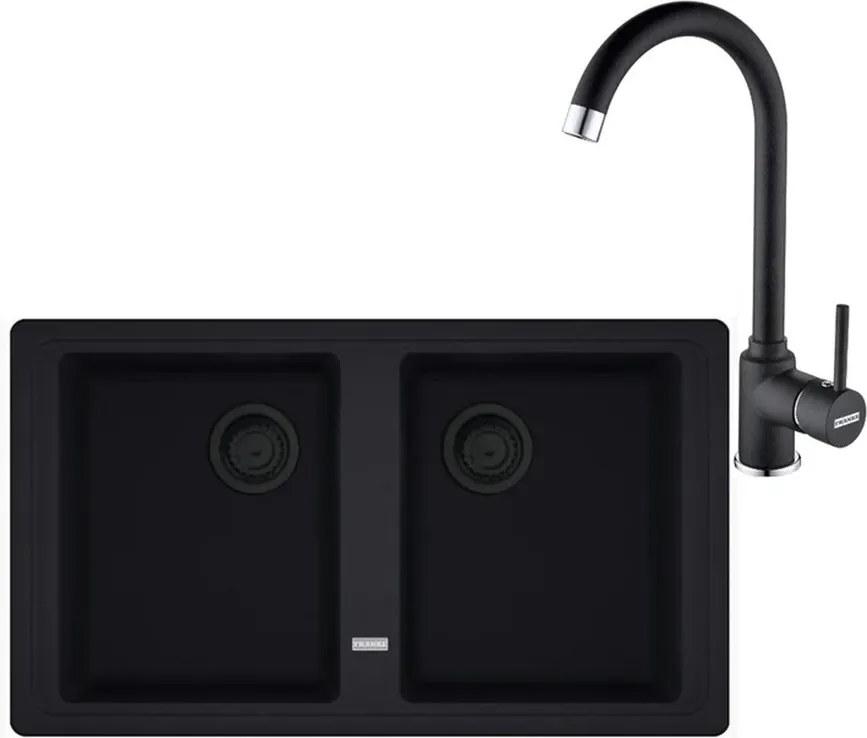 Set chiuveta bucatarie compozit Franke Basis VN 2 cuve fara picurator 86x50 cm finisaj negru mat cu baterie Pola