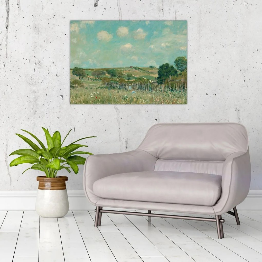 Tablou pe sticlă - Alfred Sisley,  Meadow, reproducere (70x50 cm)
