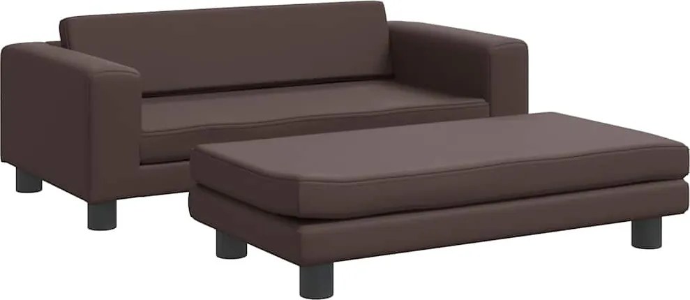 vidaXL Canapea copii cu taburet maro 100x50x30cm piele ecologică
