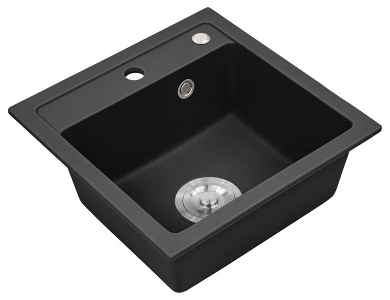 Chiuvetă pătrată Nia din granit, cu o singură cuvă, neagră