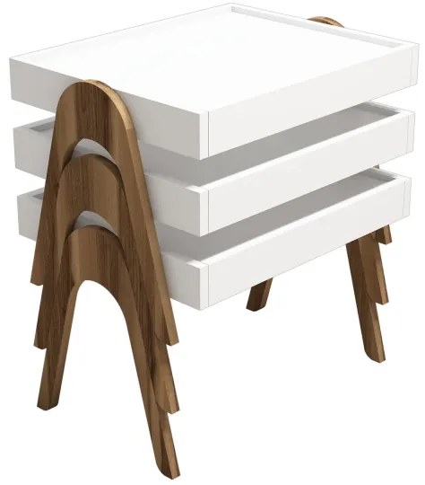 SET 3x măsuță laterală ROMA albă/maro