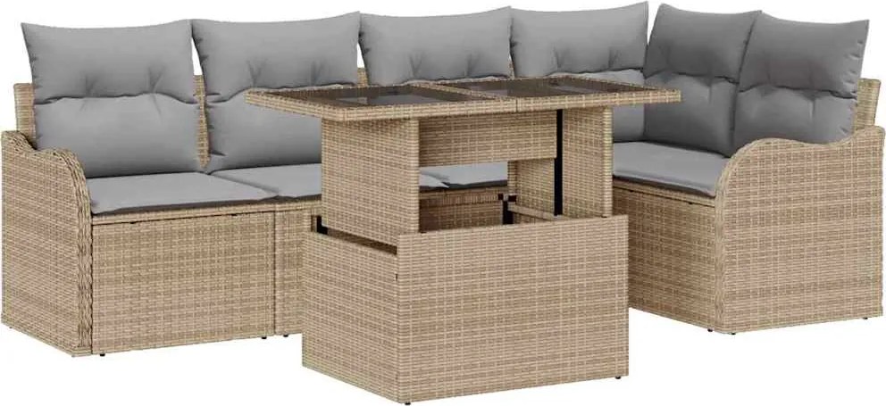 vidaXL Set de canapele pentru grădină cu pernă 6 pcs Bej Poli Rattan