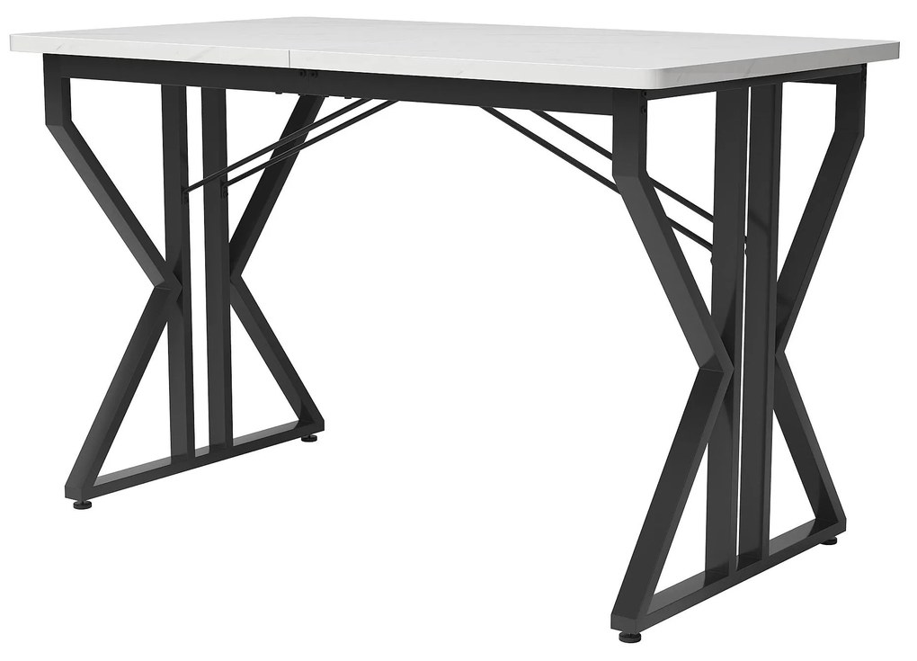 Masă cu picioare din metal, marmorizare modernă, structură metalică stabilă, 119×70×75 cm, Alb+Negru