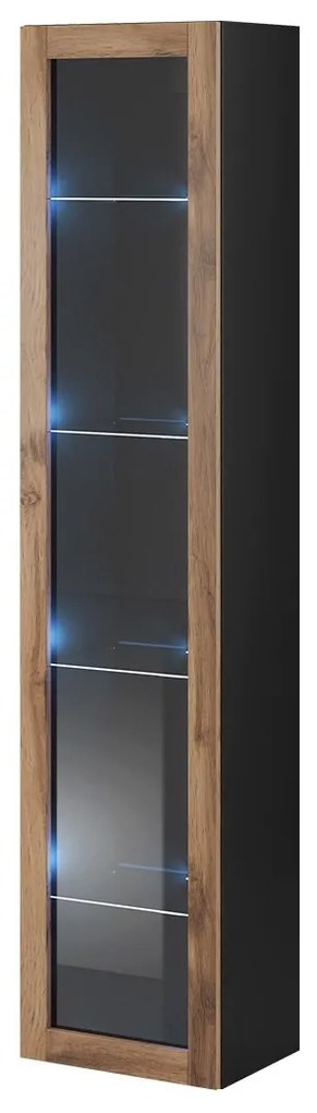 Vitrină 180 sticlă Zylia (Negru + Stejar wotan) (iluminat LED albastru). 1060031