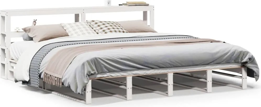 vidaXL Cadru de pat fără saltea, alb, 200x200 cm, lemn masiv pin