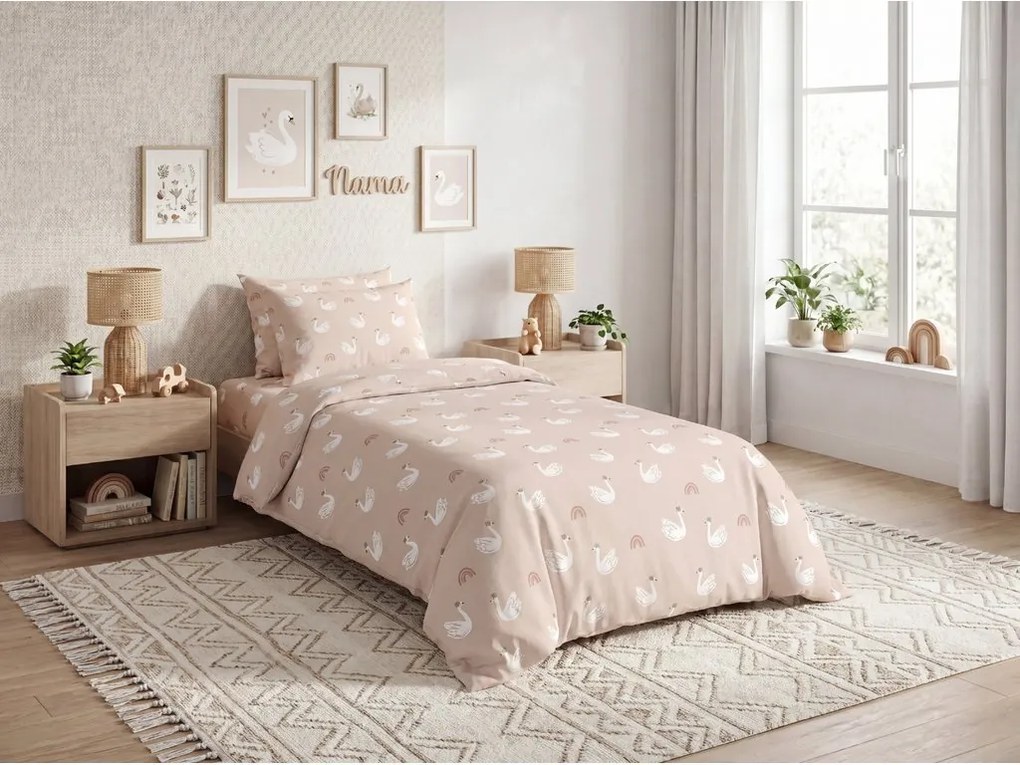 Cearsaf din bumbac SWAN CLOUD roz 140x240 cm
