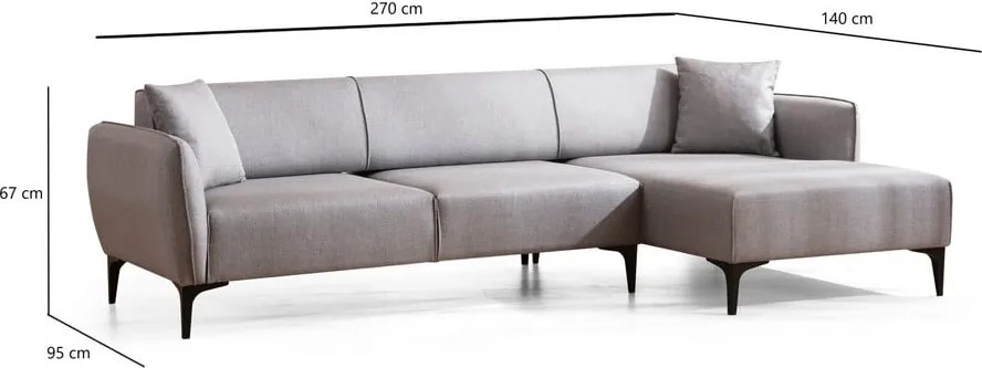 Colțar Belissimo gri deschis, colț pe partea dreaptă – Balcab Home