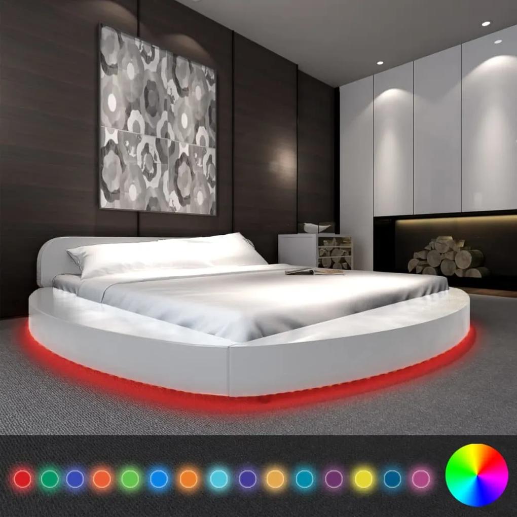 244312 vidaXL Cadru pat cu LED rotund, piele artificială, 180 x 200 cm, alb