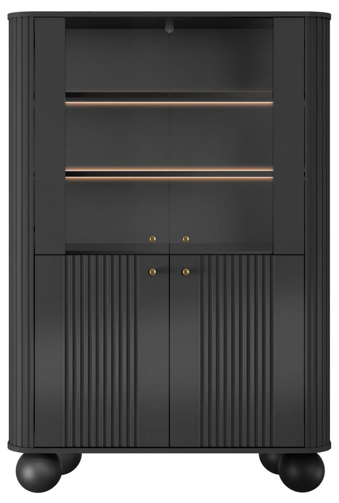 Vitrină cu patru uși Vesper 103 cm - negru / mânere aurii / picioare rotunde