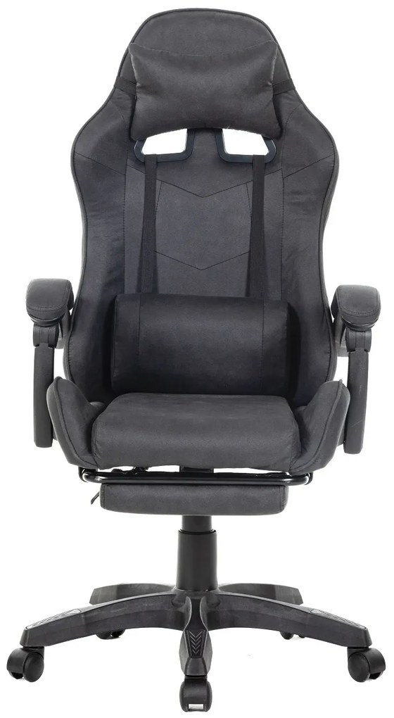 Scaun gaming, masaj în perna lombară, suport picioare, textil, Negru