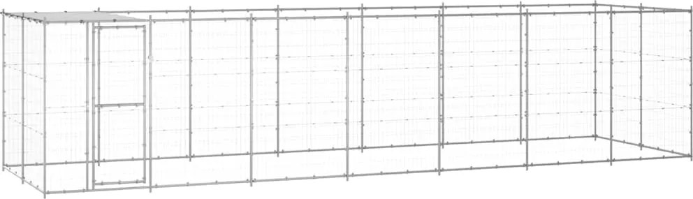 vidaXL Padoc câini de exterior cu acoperiș, 16,94 m², oțel galvanizat