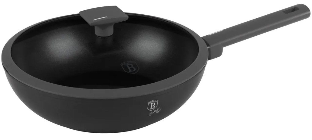 Tigaie wok cu capac 28 cm, 3,2L Anthracite Berlinger Haus BH 8124, strat antiaderent, gri