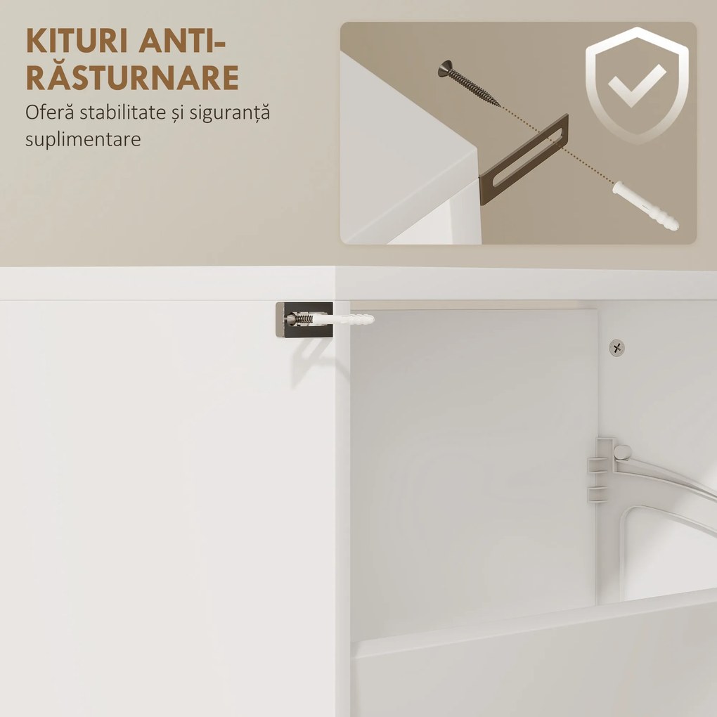 HOMCOM Dulap pentru Pantofi Economizor de Spațiu cu 4 Uși cu Oglindă 63x17x146 cm Alb | Aosom Romania