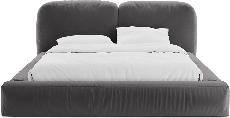 Pat matrimonial gri tapițat cu spațiu de depozitare cu somieră 200x200 cm Martina – Micadoni