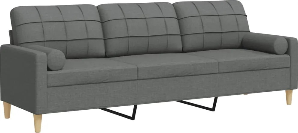 vidaXL Canapea cu 3 locuri cu pernuțe, gri închis, 210 cm, textil