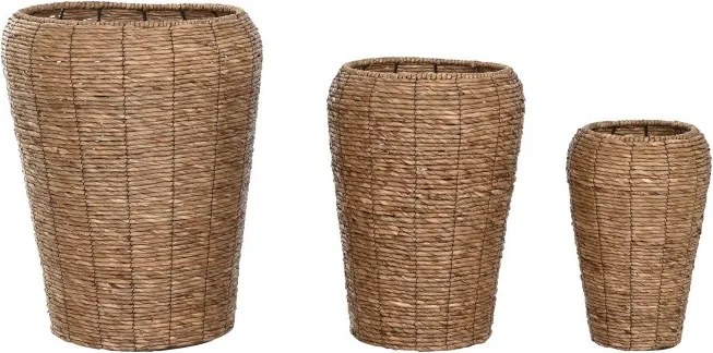 Set 3 suporturi pentru ghivece din fibră naturală și metal, pentru interior și exterior, finisaj natural, „Malawi”