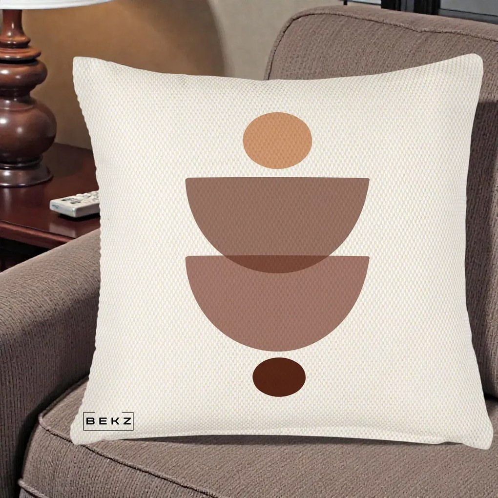 Perna Decorativa Geometric Boho Semicercuri Brun, 40x40 cm, Crem Reliefat, Husa Detasabila, Perna Inclusa, BEKZ®
