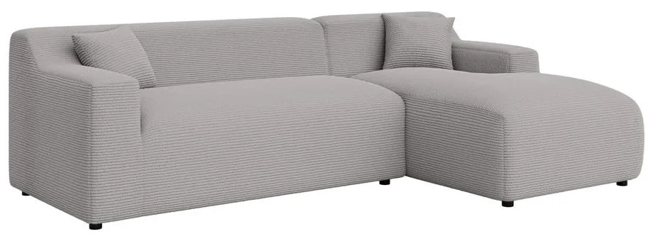 Colțar gri deschis cu tapițerie din catifea reiată (cu colț pe partea dreaptă, cu șezlong) Martin – Ropez