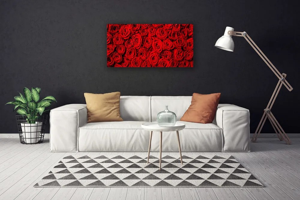 Tablou pe panza canvas Trandafiri Floral Roșu Verde Alb