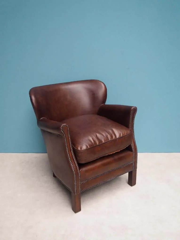 Fotoliu maro, din piele integrala superioara, Turner Leather