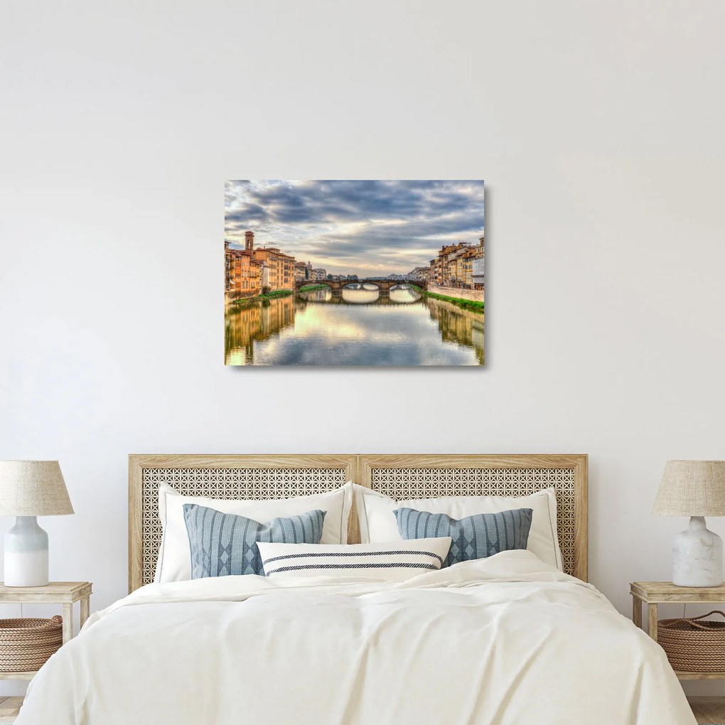 Tablou pe sticlă - Pod peste râu (70x50 cm)