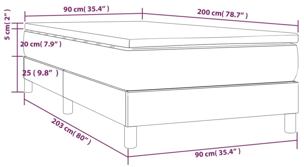 Pat box spring cu saltea, maro inchis, 90x200 cm, textil Maro inchis, 25 cm, 90 x 200 cm